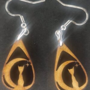 Aretes gato con luna MDF 3 mm natural