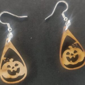 Aretes calabaza tallo y hojas MDF 3 mm natural