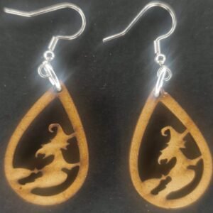 Aretes bruja con escoba MDF 3 mm natural
