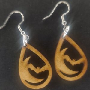 Aretes Murciélago con luna MDF 3 mm natural