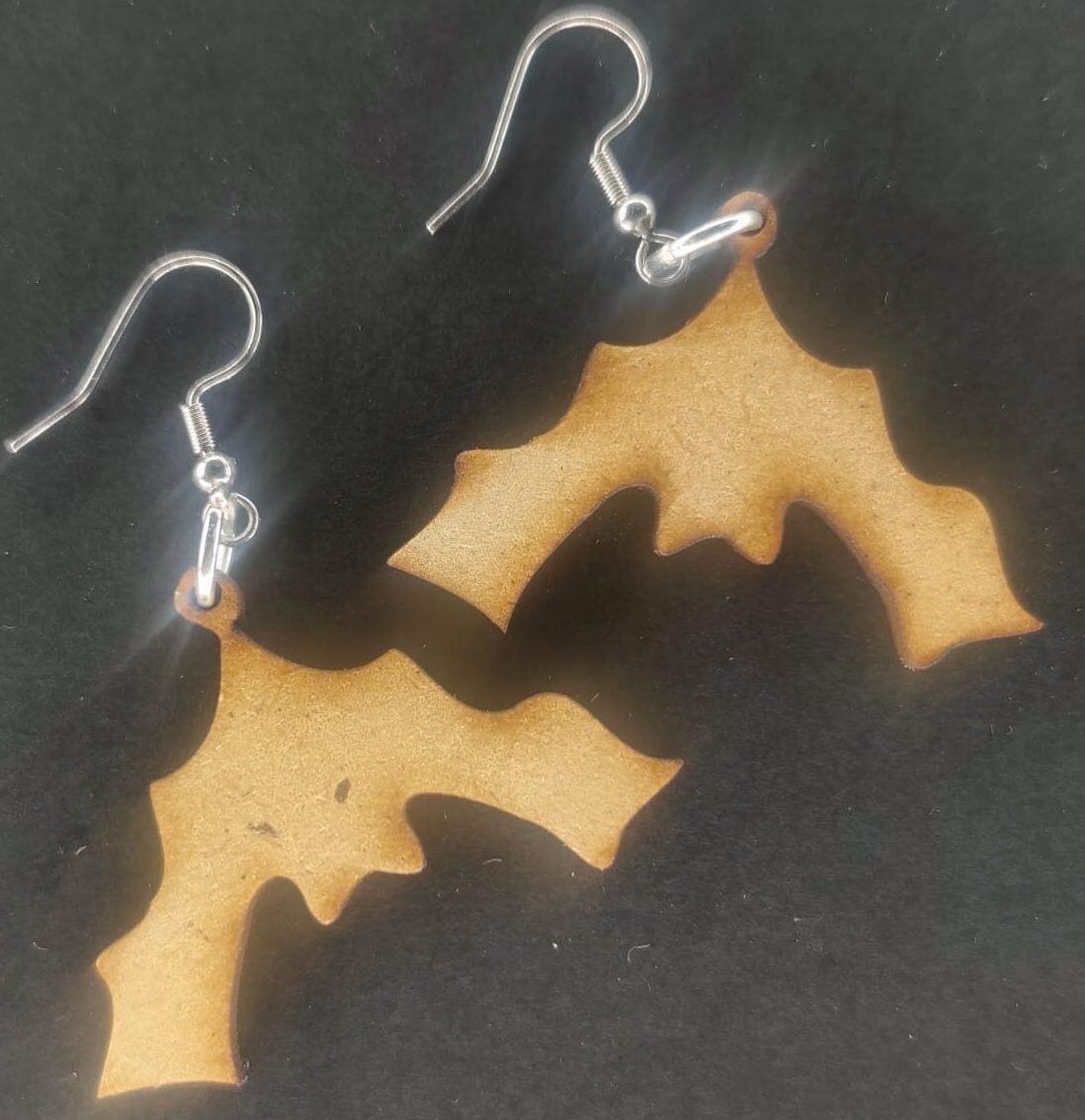 Aretes murciélago de cabeza MDF 3 mm natural