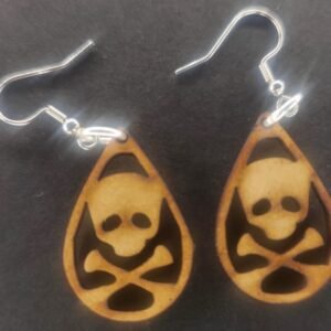 Aretes calavera con huesos MDF 3 mm natural